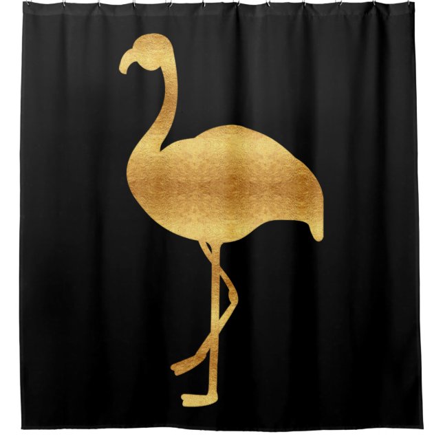 Classy Gold Foil Flamingo Shower Curtain (Front)