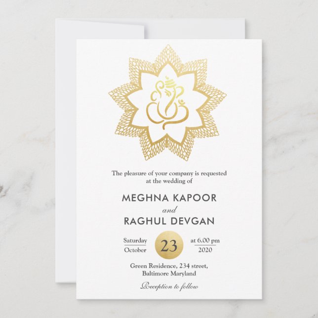 Classy Gold Foil Ganesha | Indian God Wedding  Invitation (Front)