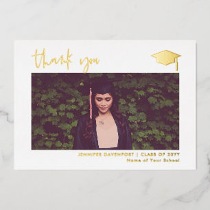 Classy Gold foil Graduation thank you with photo Holiday Card