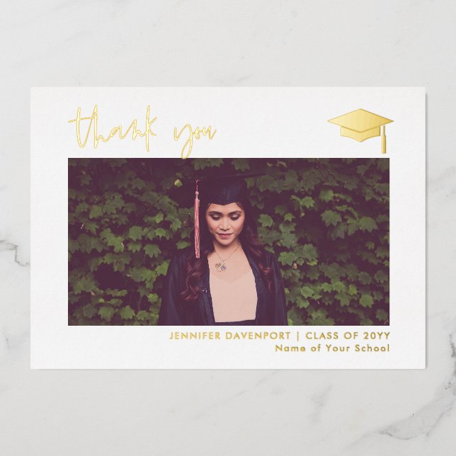 Classy Gold foil Graduation thank you with photo Holiday Card (Front)