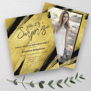 CLASSY Gold Foil Photo Surprise Sweet 16 Invites