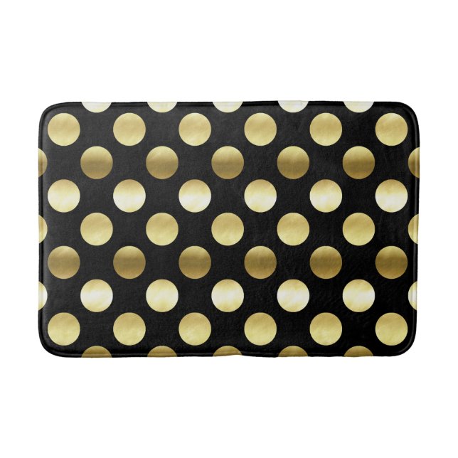 Classy Gold Foil Polka Dots Black Bath Mat (Front)