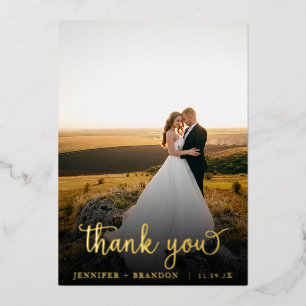 Classy Gold foil Script overlayed thank you Foil Holiday Card