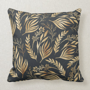 Classy Gold Foliage Botanical Grey Design Cushion