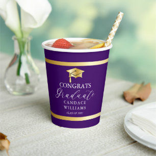 Classy Gold Frame Minimalist Graduation Party Paper Cups