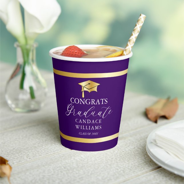 Classy Gold Frame Minimalist Graduation Party Paper Cups (Insitu)