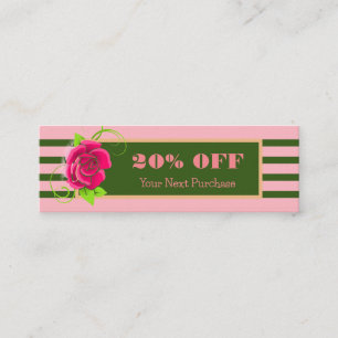 Classy Gold Frame Pink Rose Stripes Discount Mini Business Card