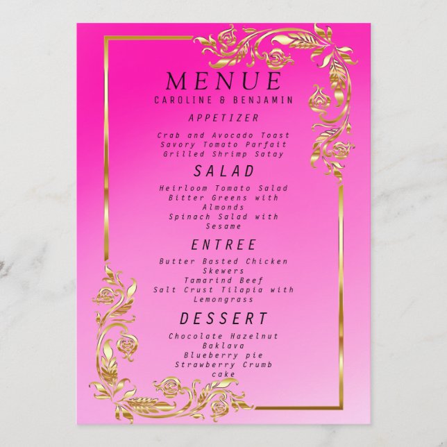 Classy Gold Glitter and Pink - Menu (Front)
