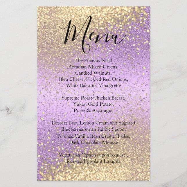 Classy Gold Glitter and Purple Lavender - Menu (Front)