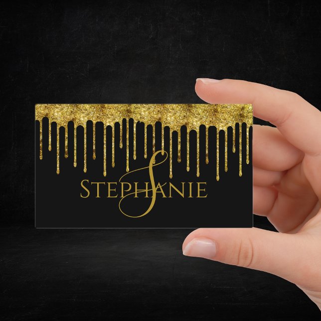 Classy Gold Glitter Drips Script Business Card (Classy Gold Glitter Drips Script Business Card)