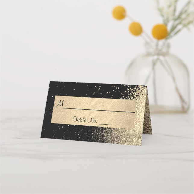 Classy Gold Glitter on Black  Place Card (Front)