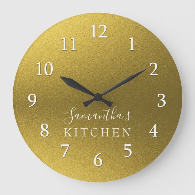 Classy Gold Glitter Personalised Name Kitchen Large Clock (Front)