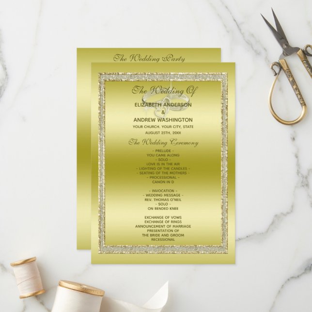 Classy Gold Glitter & Wedding Rings Program (Front/Back In Situ)