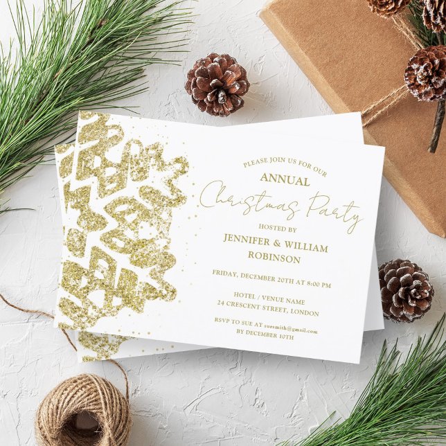 Classy Gold Glitter Xmas Snowflake Holiday Party Invitation (Classy Gold Glitter Xmas Snowflake Holiday Party Invitation)
