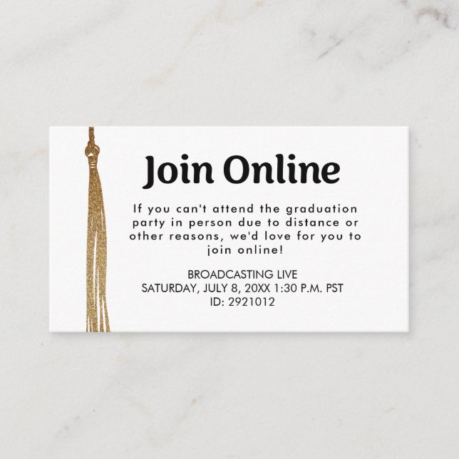 Classy Gold Grad tassel graduation join us online Enclosure Card (Front)