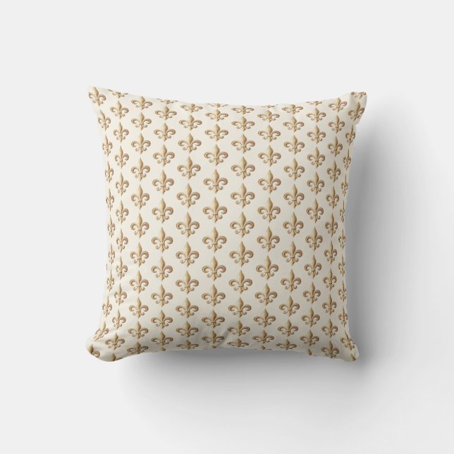 Classy Gold Gradient Heraldic Fleur de lis Pattern Cushion (Front)