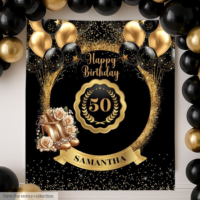 Classy Gold High Heels 50th Birthday Party Sign Tapestry (Classy Gold High Heels 50th Birthday Party Sign Tapestry)