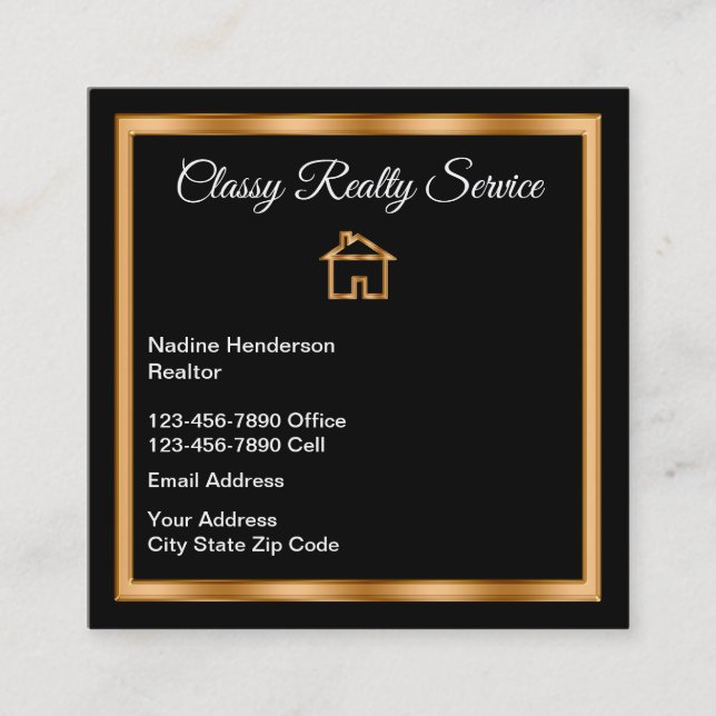 Classy Gold House Symbol Realtor Square Business Card (Front)