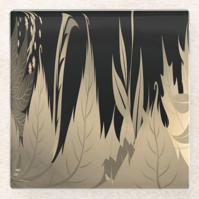 Classy Gold Leaf Design Glass Coaster (Front)