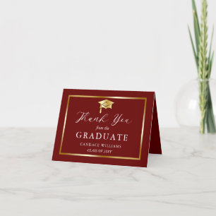 Classy Gold Minimalist Graduation Maroon Thank You Card