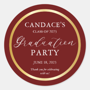 Classy Gold Minimalist Graduation Party Maroon Classic Round Sticker