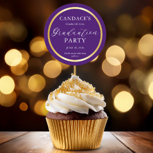 Classy Gold Minimalist Graduation Party Purple Classic Round Sticker