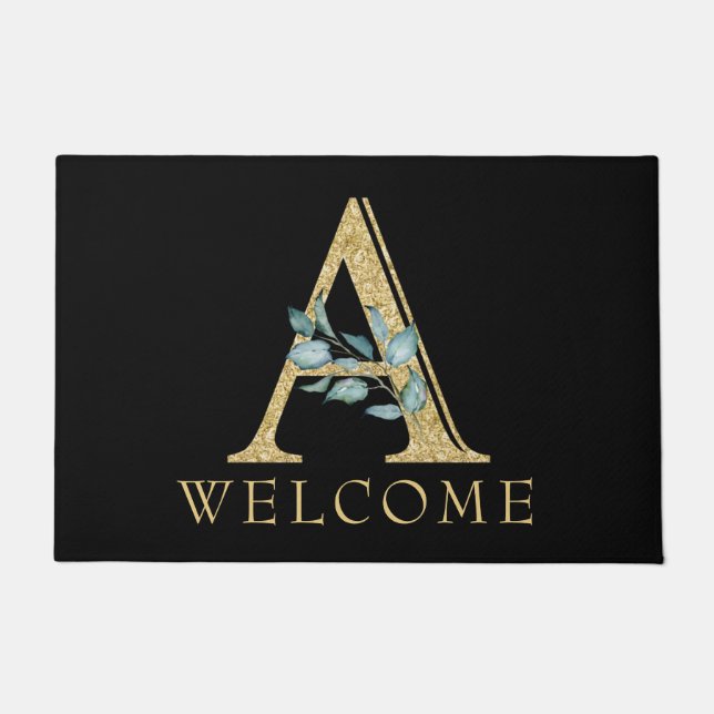 Classy  Gold Monogram A with Greenery Doormat (Front)
