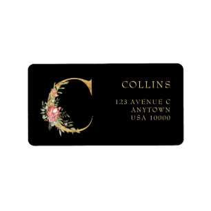 Classy Gold Monogram C with Pink Florals Label