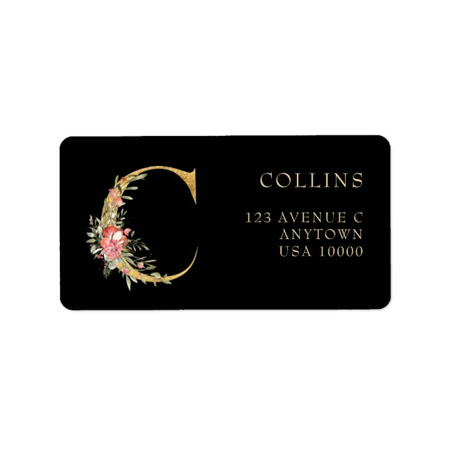 Classy Gold Monogram C with Pink Florals  Label (Front)