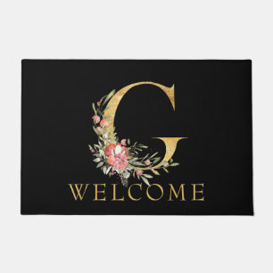 Classy Gold Monogram G with Pink Florals Doormat