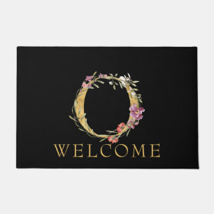 Classy Gold Monogram O with Pink Florals Doormat