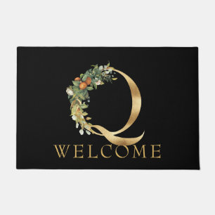 Classy Gold Monogram Q with Fruit and Flowers Doormat