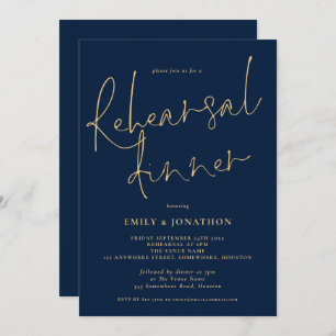 Classy Gold Navy Wedding Rehearsal Dinner Invitation