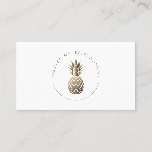 Classy Gold Pineapple Logo Business Card (Front)
