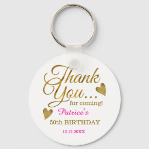 Classy Gold Pink 50th Birthday Thank You Favour Key Ring