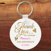 Classy Gold Pink 50th Birthday Thank You Favour Key Ring (Front)