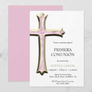 Classy Gold & Pink Cross Comunion Invitation