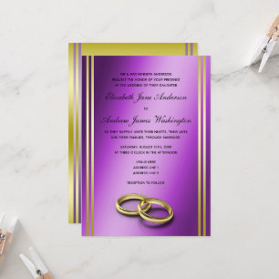 Classy Gold & Purple, Wedding Rings Wedding Invitation