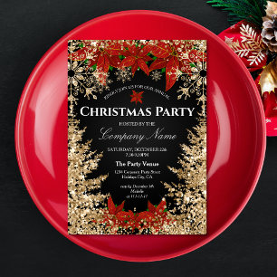 Classy Gold Red Glitter Corporate Christmas Party Invitation