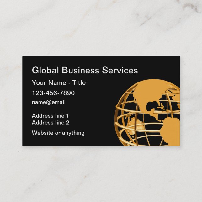 Classy Gold Tone World Globe  Business Card (Front)