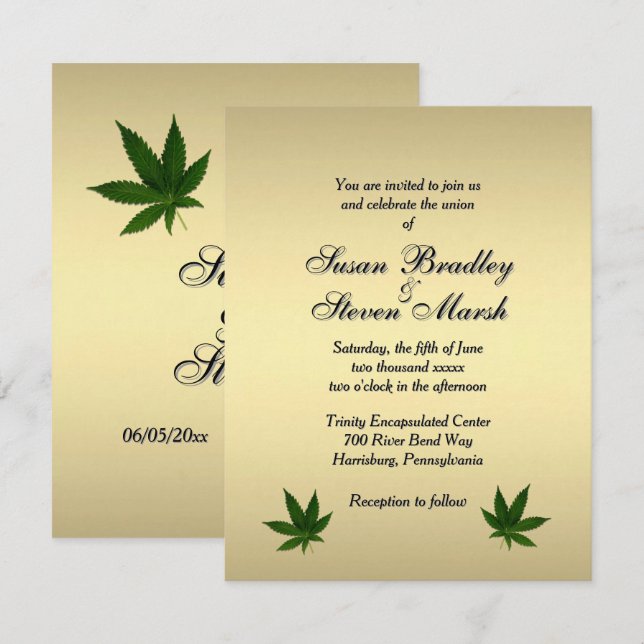 Classy Gold Weed Ticket Wedding Invitation (Front/Back)