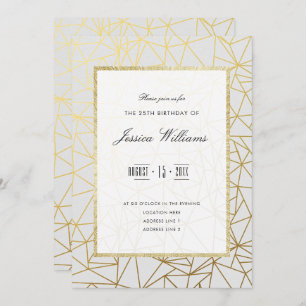 Classy Gold & White 25th Birthday Party Invitation