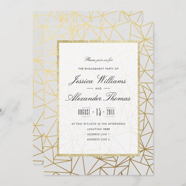 Classy Gold & White Engagement Party Invitation (Front/Back)