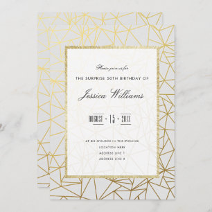 Classy Gold & White Surprise 50th Birthday Party Invitation