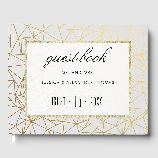Classy Gold & White Wedding Guest Book (Front)
