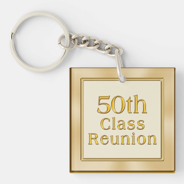 Classy Golden 50th Class Reunion Souvenirs Favours Key Ring (Front)