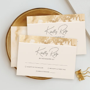 Classy Golden Abstract Watercolor Wedding RSVP Card