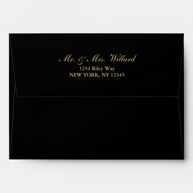 Classy Golden Custom Script Black Envelope (Back (Top Flap))