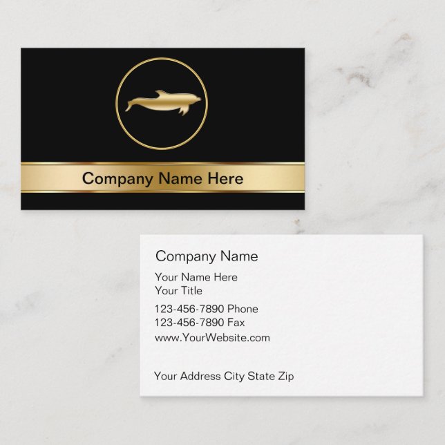 Classy Golden Dolphin Symbol Business Cards (Front/Back)