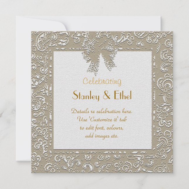 Classy golden lace wedding, anniversary invitation (Front)